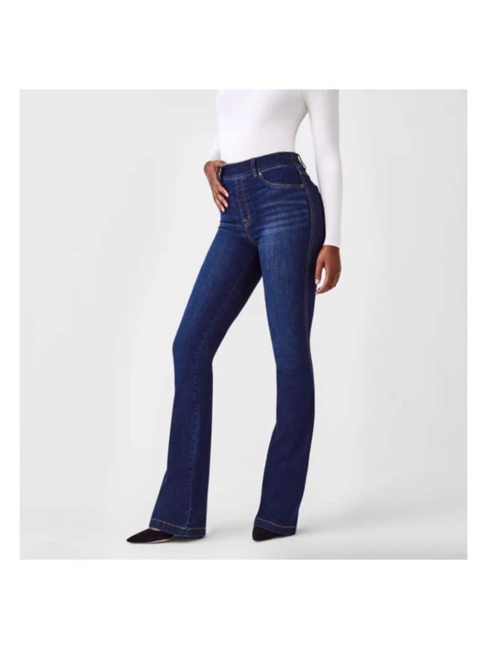 Spanx EveryWear Flare Pull-On Jeans Midnight Blue Women’s Size Large